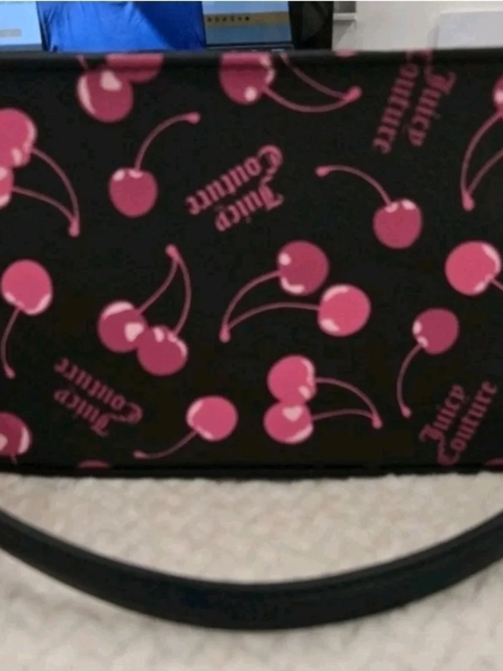 Juicy Couture Black & Pink Cherry Print Wristlet Bag NWT